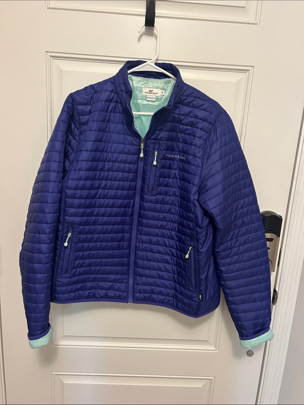 Vineyard Vines Quilted Puffer Jacket - Deep Blue with Mint Lining